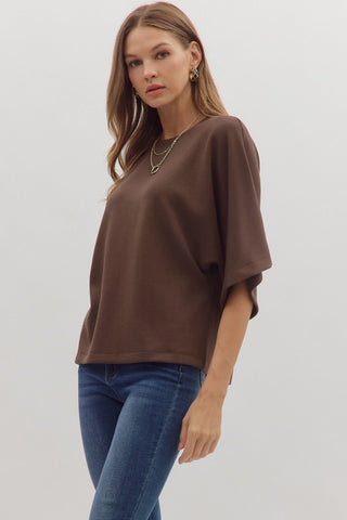 Brown Elbow Sleeve Top Final Sale