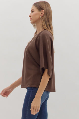 Brown Elbow Sleeve Top Final Sale