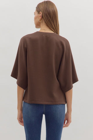 Brown Elbow Sleeve Top Final Sale