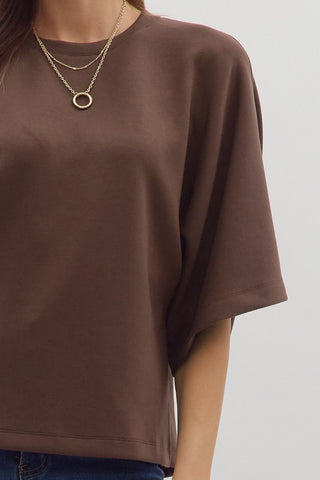 Brown Elbow Sleeve Top Final Sale