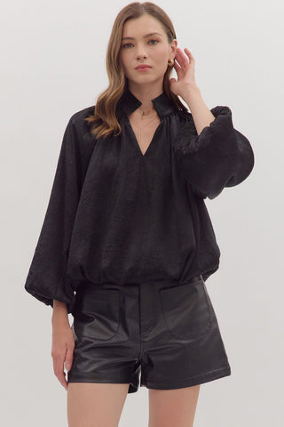 Black Balloon Sleeve V-Neck Top FINAL SALE