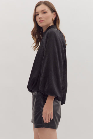 Black Balloon Sleeve V-Neck Top FINAL SALE