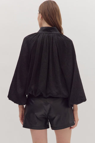Black Balloon Sleeve V-Neck Top FINAL SALE