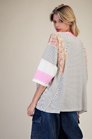 CURVY STRIPED MIX PRINT WASHED TOP FINAL SALE
