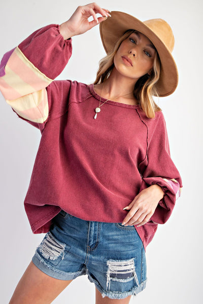 FLOWER PATCH TERRY KNIT WASHED PULLOVER Final Sale