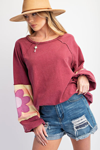 FLOWER PATCH TERRY KNIT WASHED PULLOVER Final Sale