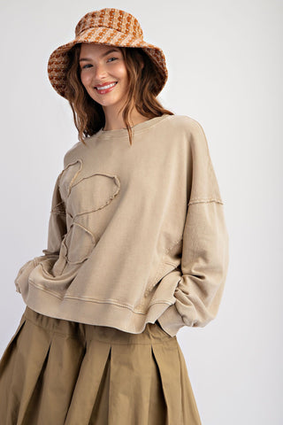 CURVY MUSHROOM FLOWER PATCH WASHED TERRY KNIT PULLOVER Final Sale