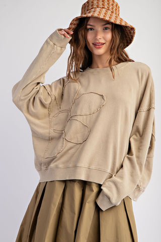 CURVY MUSHROOM FLOWER PATCH WASHED TERRY KNIT PULLOVER Final Sale