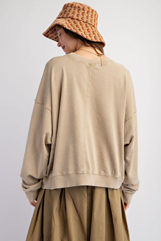 CURVY MUSHROOM FLOWER PATCH WASHED TERRY KNIT PULLOVER Final Sale