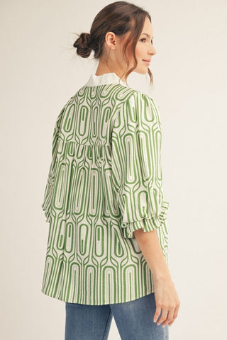 Green Geometric Print Top