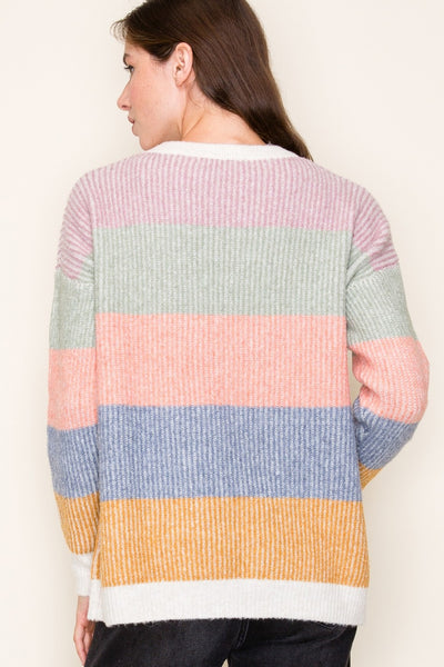 RIBBED MULTI COLOR BLOCK SUPER SOFT CREW NECK LONG