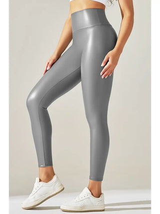Gray High Waist Faux Matte Leather Skinny Leggings
