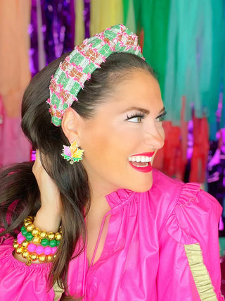 BRIANNA CANNON'S FALL PINK AND GREEN TWEED HEADBAND