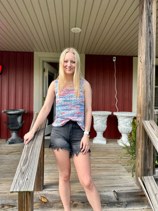 BLUE/RED SLEEVELESS KNIT TANK TOP Final Sale