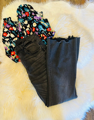 Black Mid Rise Flare Jeans