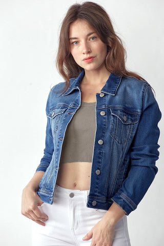 CURVY DARK VINTAGE WASHED DENIM JACKET