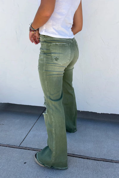 BLAKELEY OLIVE DISTRESSED COLORED JEANS
