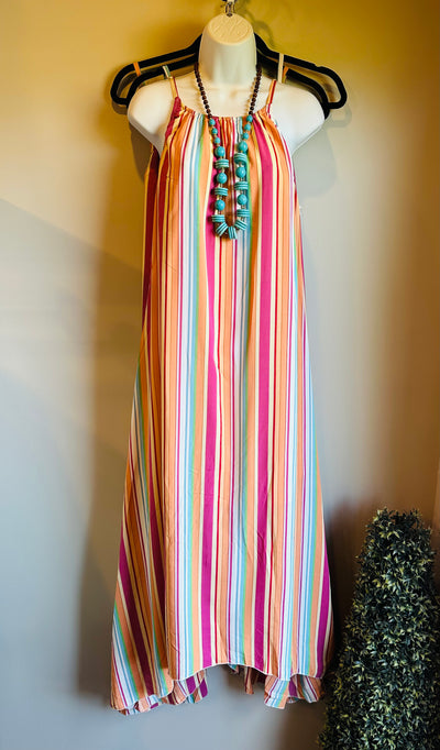 Bohemian Striped Sleeveless Maxi Dress Final Sale