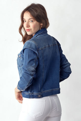 CURVY DARK VINTAGE WASHED DENIM JACKET