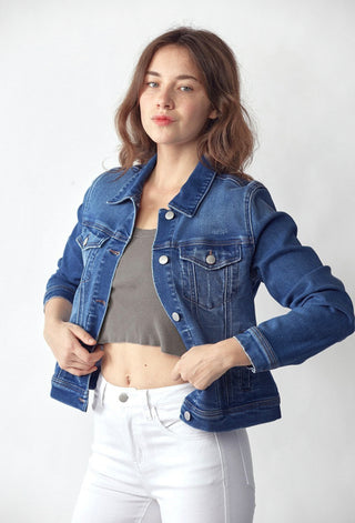 CURVY DARK VINTAGE WASHED DENIM JACKET