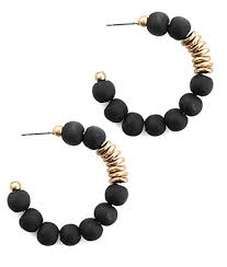 Accent Metal Disc On Wood Bead Hoops (6 Colors)