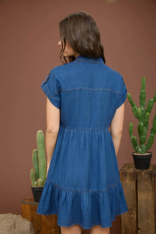 SC DARK CHAMBRAY COLLARED BUTTON DOWN DRESS SHIRT