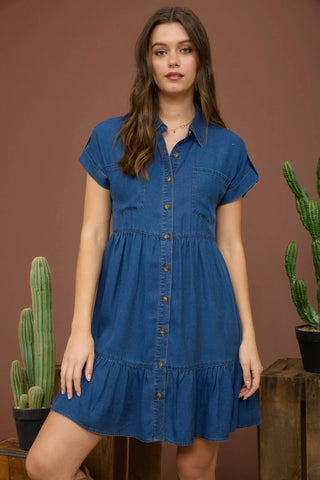 SC DARK CHAMBRAY COLLARED BUTTON DOWN DRESS SHIRT