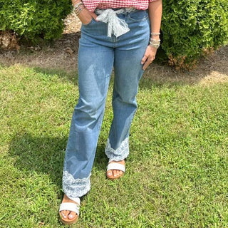 Beau Blue Vintage Lace Lined Jean + Detachable Lace Belt