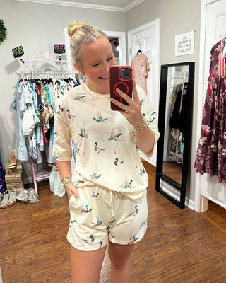 Beige Mallard Duck Oversized Tee and Short Set