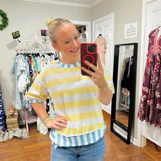Yellow Striped Oversized Exposed Seam Top