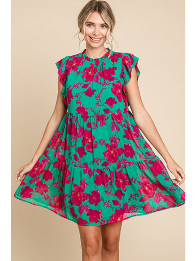 Kelly Green Floral Print Dress