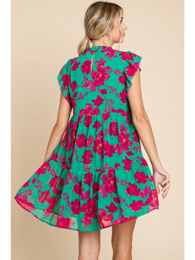 Kelly Green Floral Print Dress