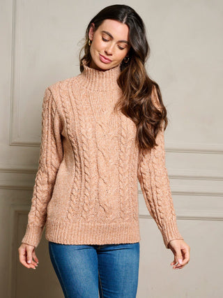 LONG SLEEVE MOCK NECK CABLE KNIT PULLOVER SWEATER Final Sale
