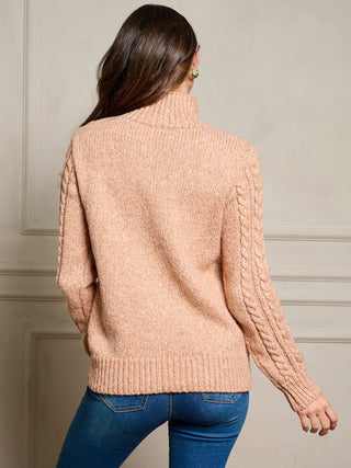 LONG SLEEVE MOCK NECK CABLE KNIT PULLOVER SWEATER Final Sale