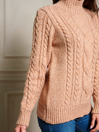 LONG SLEEVE MOCK NECK CABLE KNIT PULLOVER SWEATER Final Sale