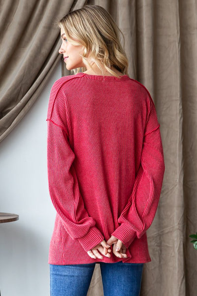 Curvy "Be Merry" LONG PUFF SLEEVE RIBBED TOP