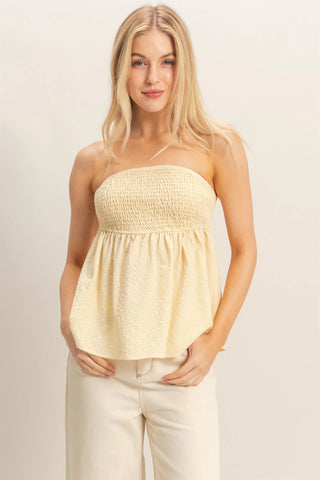 SC Light Yellow Smocked Tube Top With Tie Back FINAL SALE