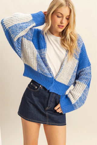 SC Blue/Cream Two-Tone Checkered Sweater Cardigan Final Sale