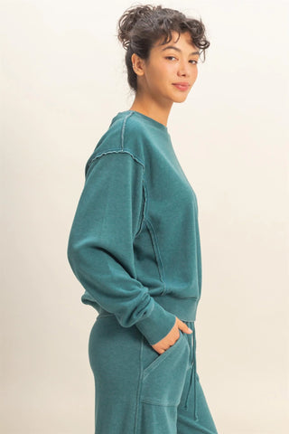 SC Dark Teal Raw Edge Detail Burnout Sweatshirt