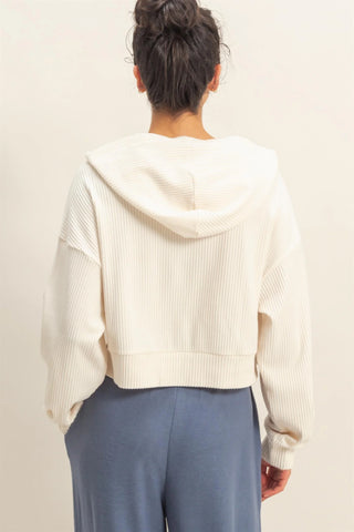 SC Whip Cream Drop Shoulder Casual Cropped Ribbed Hoodie