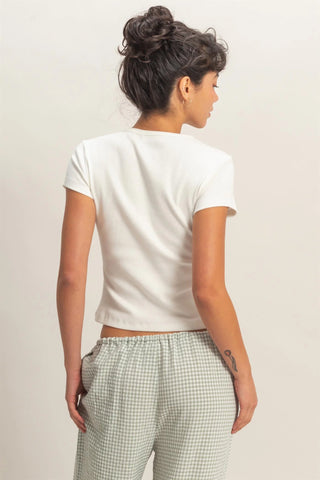 SC Off White Basic Ribbed Short Sleeve Top FINAL SALE
