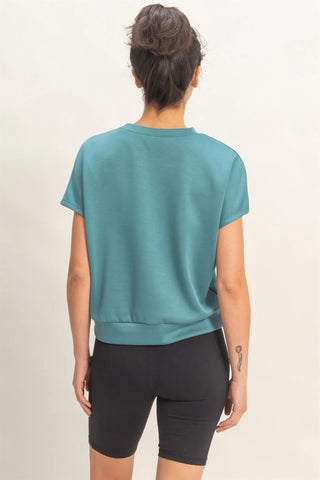 SC Dark Teal Crew Neck Short Dolman Sleeve Top FINAL SALE