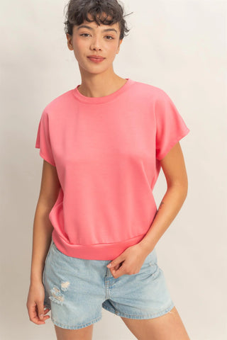 SC Taffy Pink Crew Neck Short Dolman Sleeve Top FINAL SALE