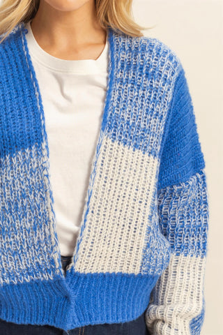 SC Blue/Cream Two-Tone Checkered Sweater Cardigan Final Sale