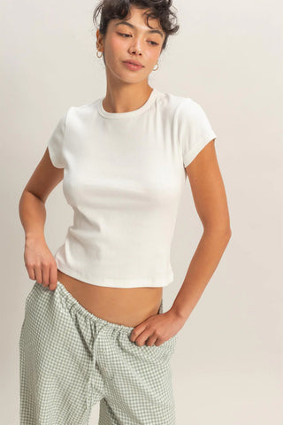 SC Off White Basic Ribbed Short Sleeve Top FINAL SALE