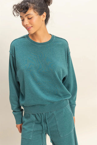 SC Dark Teal Raw Edge Detail Burnout Sweatshirt