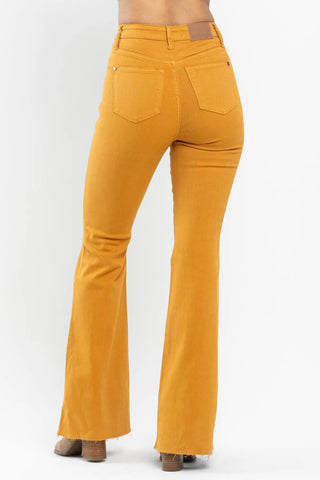 JUDY BLUE HI WAIST TUMMY CONTROL MARIGOLD GARMENT DYED FLARE