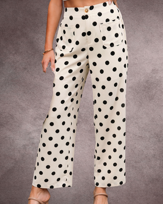 Polka Dot Print Mid-rise Straight Leg Pant