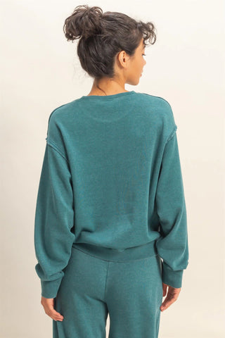 SC Dark Teal Raw Edge Detail Burnout Sweatshirt