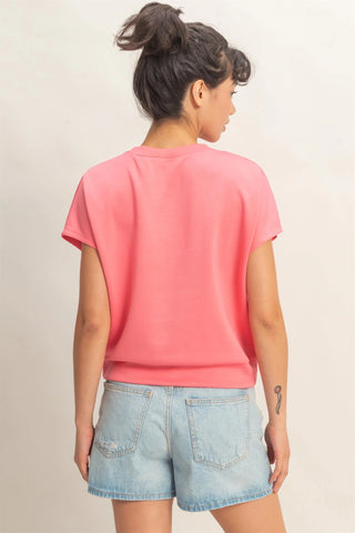 SC Taffy Pink Crew Neck Short Dolman Sleeve Top FINAL SALE